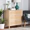 Baxton Studio Sebille Mid-Century Modern Light Brown Finished Wood 3-Drawer Storage Chest with Natural Rattan 207-12464 - alternate 1